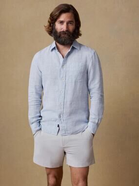 Faherty Reserve Laguna Pure Linen Shirt Men’s LT Light Blue Coastal Resort Vacay